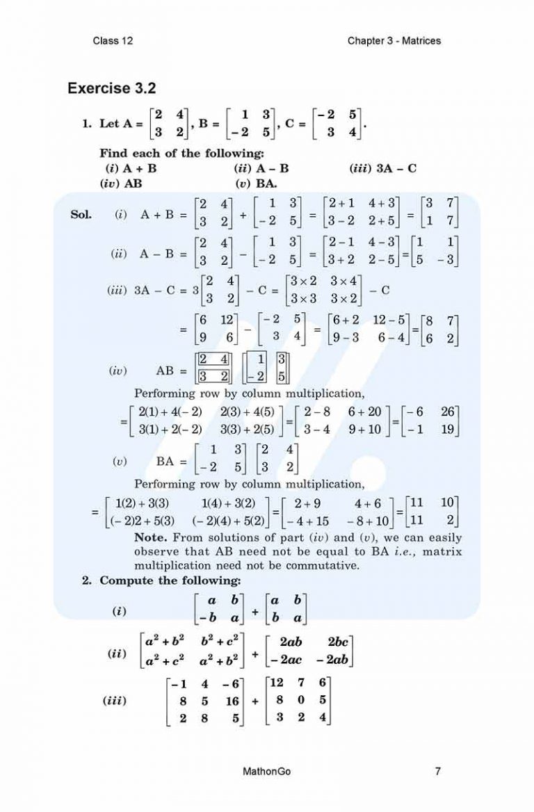 NCERT Solutions for Class 12 Maths Chapter 3 – Matrices – MathonGo