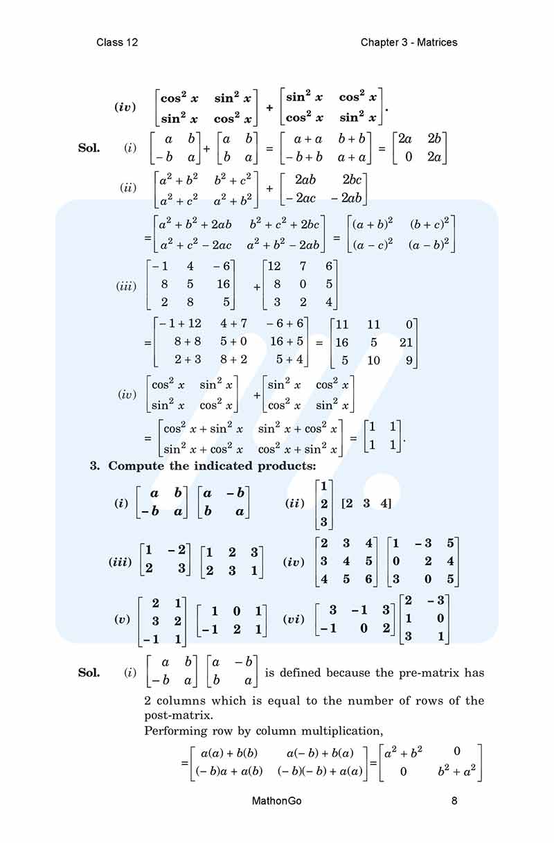 NCERT Solutions for Class 12 Maths Chapter 3 – Matrices – MathonGo