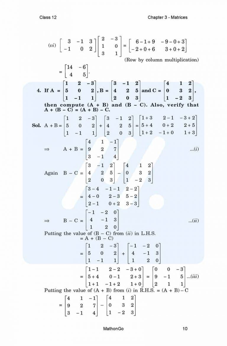 NCERT Solutions for Class 12 Maths Chapter 3 – Matrices – MathonGo