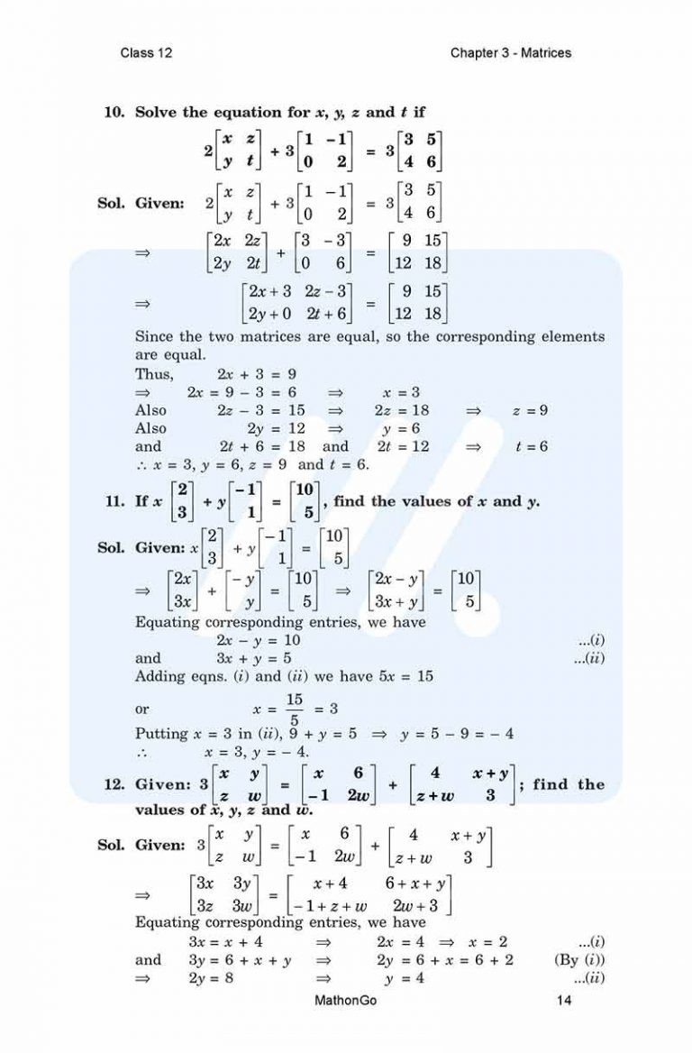 NCERT Solutions for Class 12 Maths Chapter 3 – Matrices – MathonGo