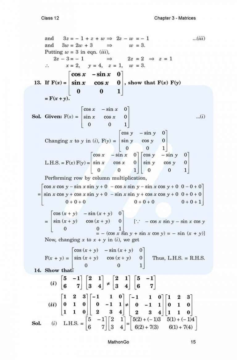 NCERT Solutions for Class 12 Maths Chapter 3 – Matrices – MathonGo