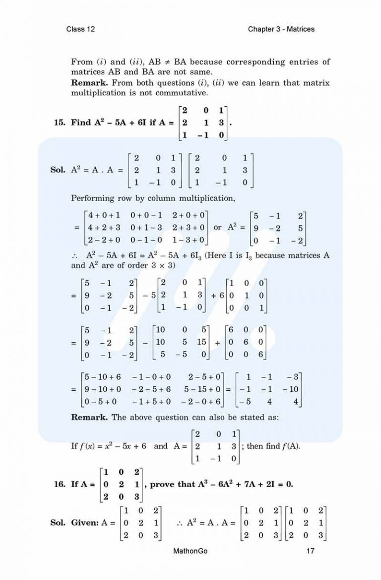 NCERT Solutions for Class 12 Maths Chapter 3 – Matrices – MathonGo