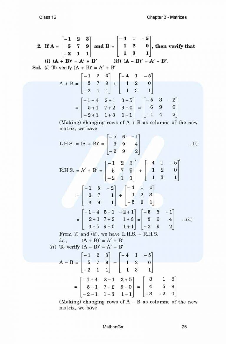 NCERT Solutions for Class 12 Maths Chapter 3 – Matrices – MathonGo