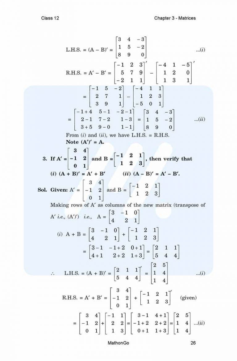 NCERT Solutions for Class 12 Maths Chapter 3 – Matrices – MathonGo