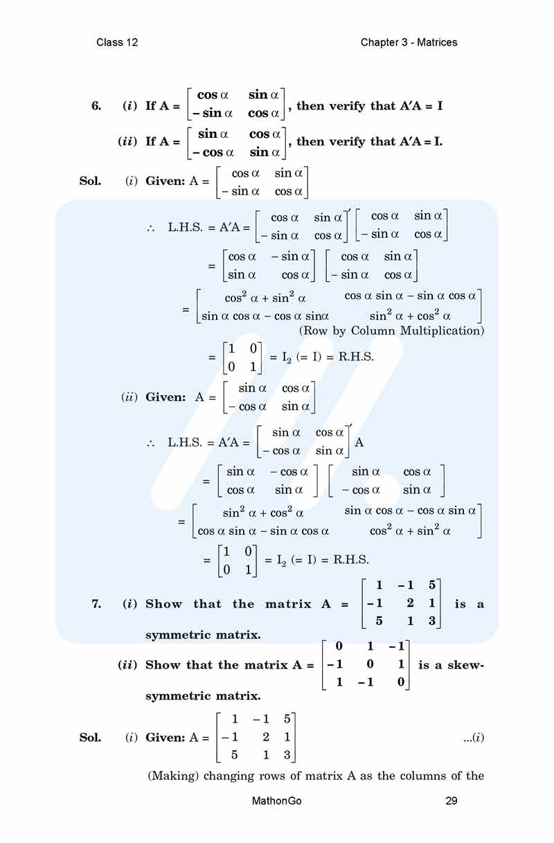 NCERT Solutions for Class 12 Maths Chapter 3 – Matrices – MathonGo