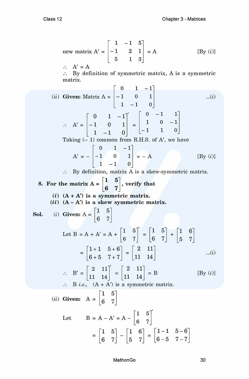 NCERT Solutions for Class 12 Maths Chapter 3 – Matrices – MathonGo