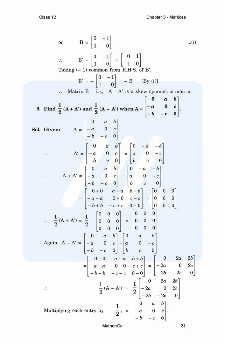 NCERT Solutions for Class 12 Maths Chapter 3 – Matrices – MathonGo
