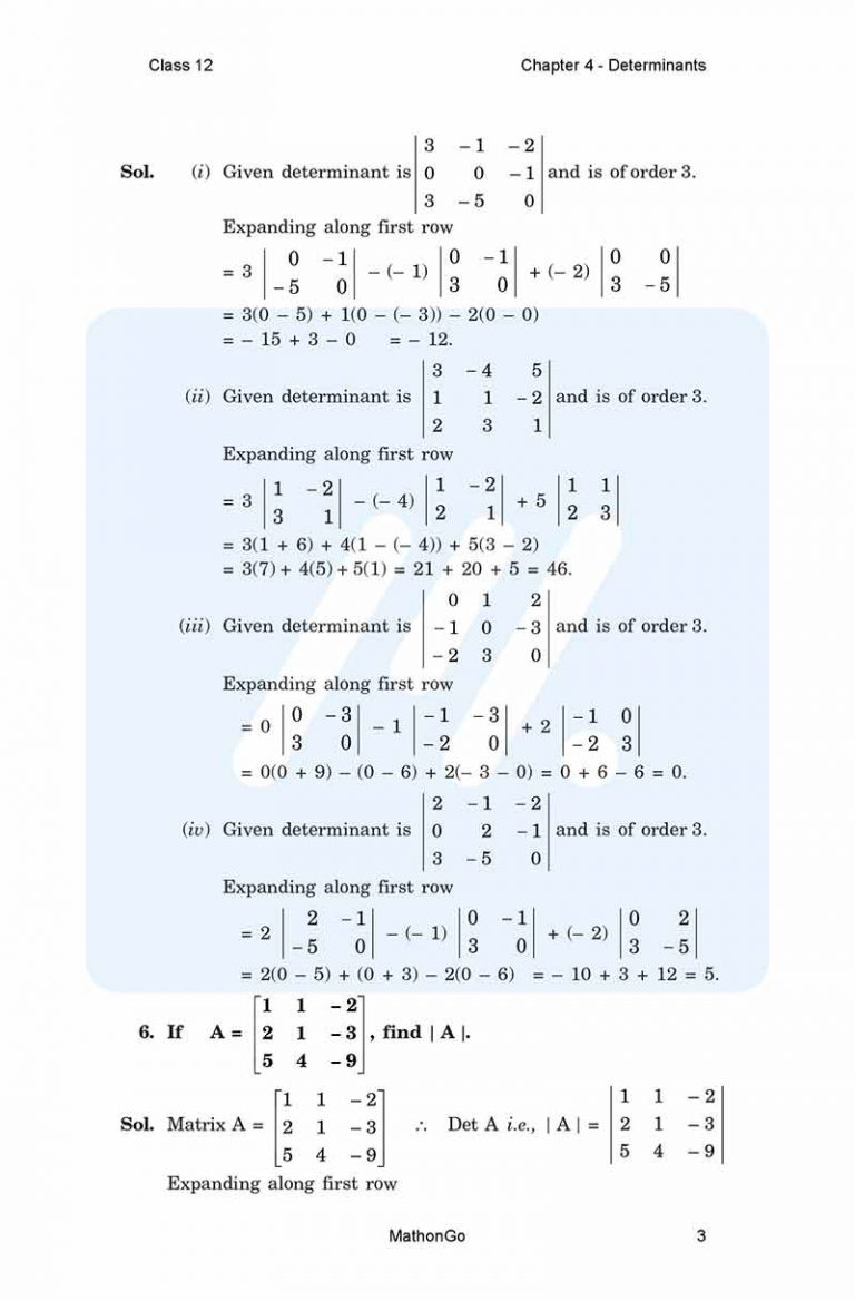 NCERT Solutions for Class 12 Maths Chapter 4 Determinants MathonGo