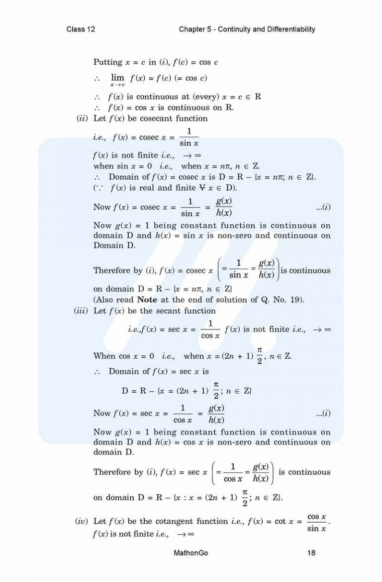 NCERT Solutions for Class 12 Maths Chapter 5 Continuity and