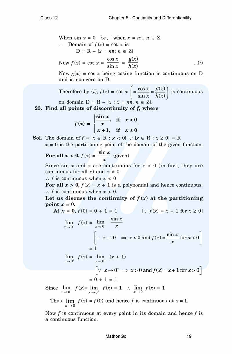 NCERT Solutions for Class 12 Maths Chapter 5 Continuity and