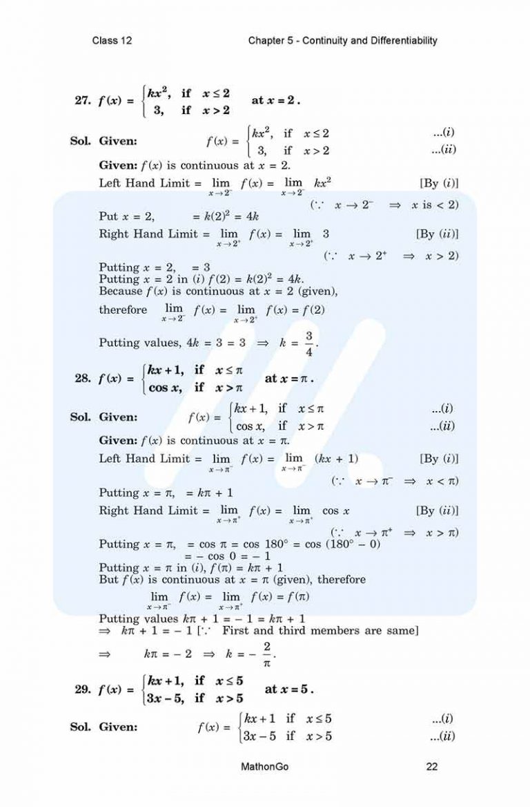 NCERT Solutions for Class 12 Maths Chapter 5 Continuity and