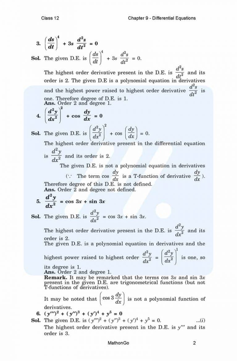 NCERT Solutions for Class 12 Maths Chapter 9 Differential Equations