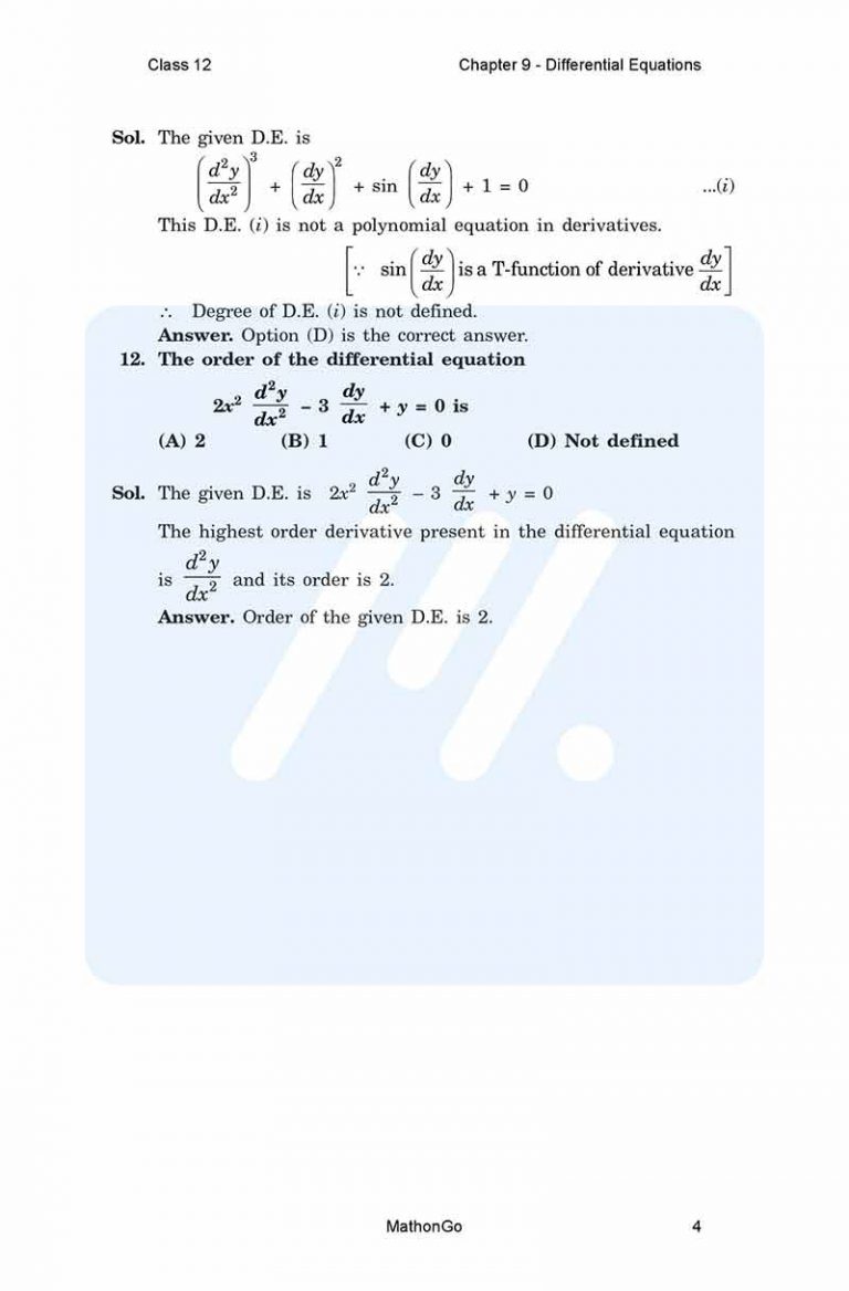NCERT Solutions for Class 12 Maths Chapter 9 Differential Equations