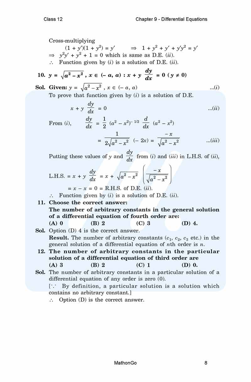 NCERT Solutions for Class 12 Maths Chapter 9 Exercise 9.2 MathonGo