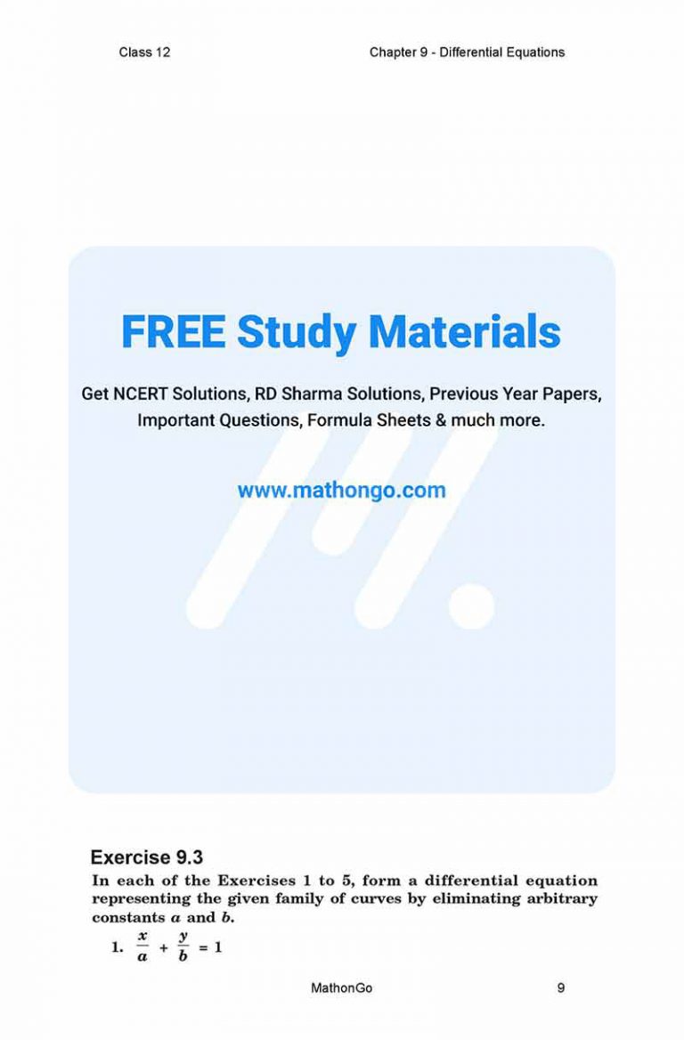 NCERT Solutions for Class 12 Maths Chapter 9 Differential Equations