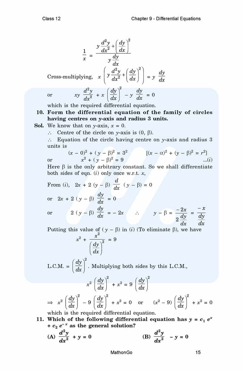 NCERT Solutions for Class 12 Maths Chapter 9 Differential Equations