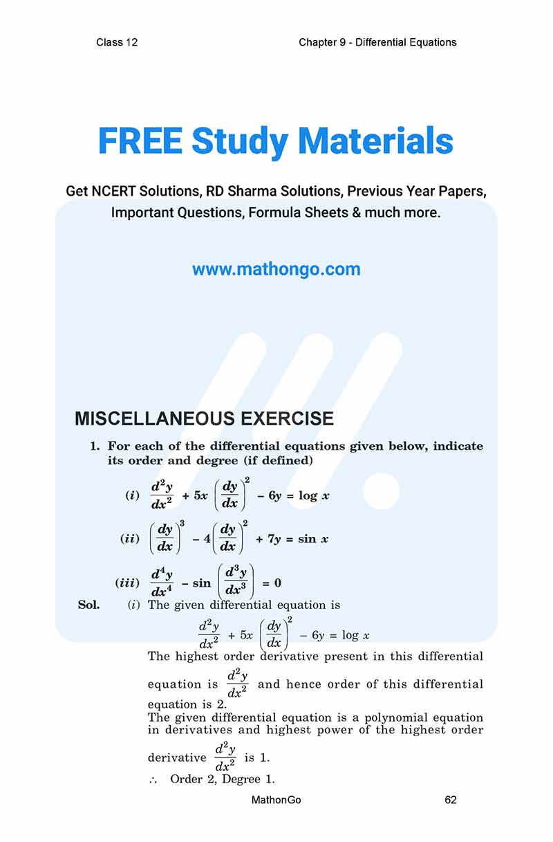 NCERT Solutions for Class 12 Maths Chapter 9 miscellaneous MathonGo