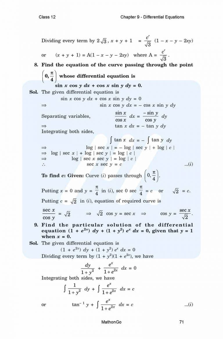 NCERT Solutions for Class 12 Maths Chapter 9 miscellaneous MathonGo