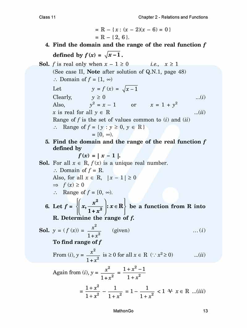 NCERT Solutions for Class 11 Maths Chapter 2 Relations and Functions
