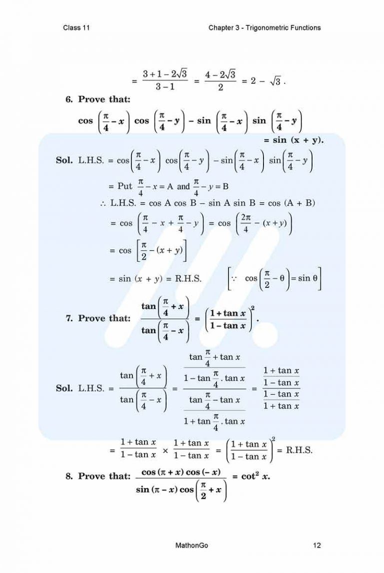 NCERT Solutions for Class 11 Maths Chapter 3 – Trigonometric Functions ...