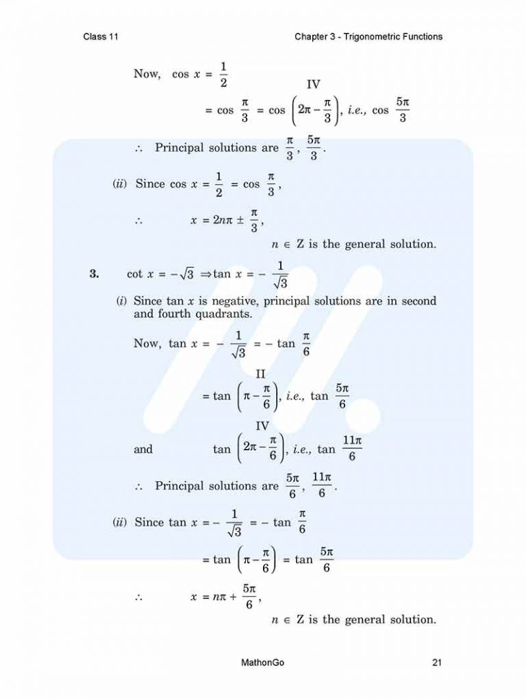 NCERT Solutions for Class 11 Maths Chapter 3 – Trigonometric Functions ...