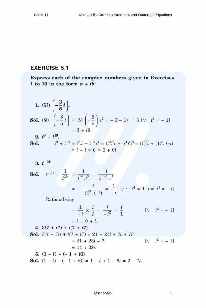 Chapter 5 - Complex Numbers and Quadratic Equations