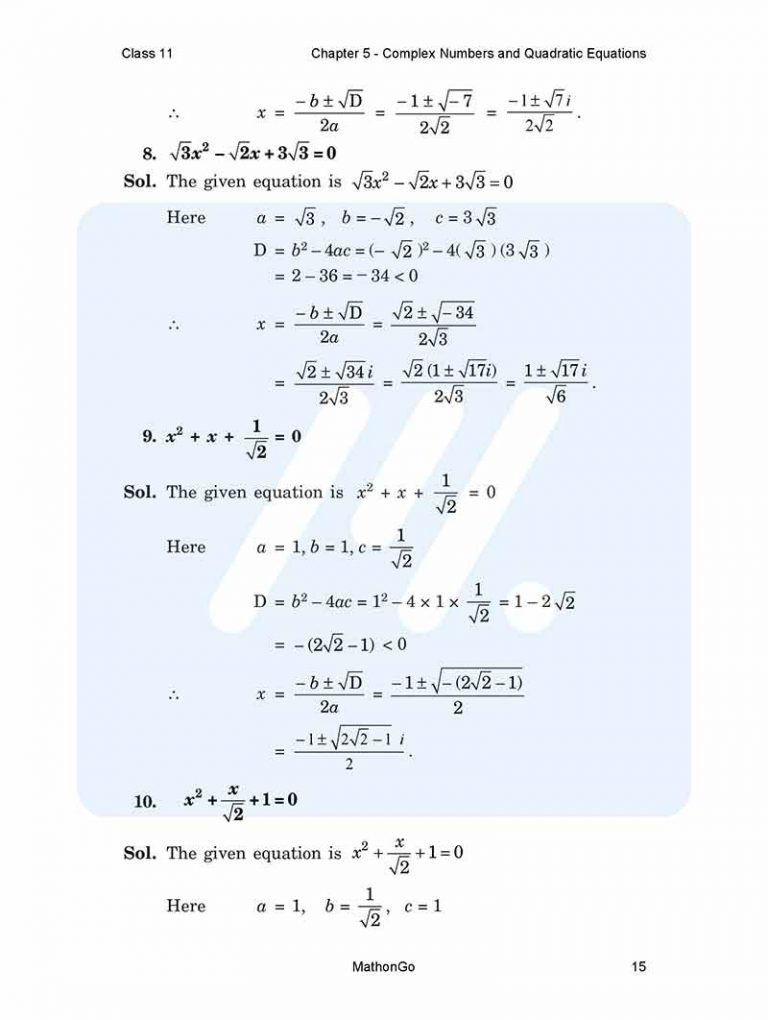 NCERT Solutions for Class 11 Maths Chapter 5 – Complex Numbers and ...