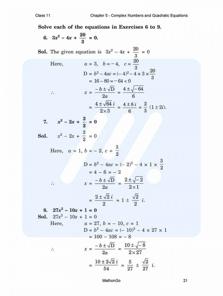 NCERT Solutions for Class 11 Maths Chapter 5 – Complex Numbers and ...