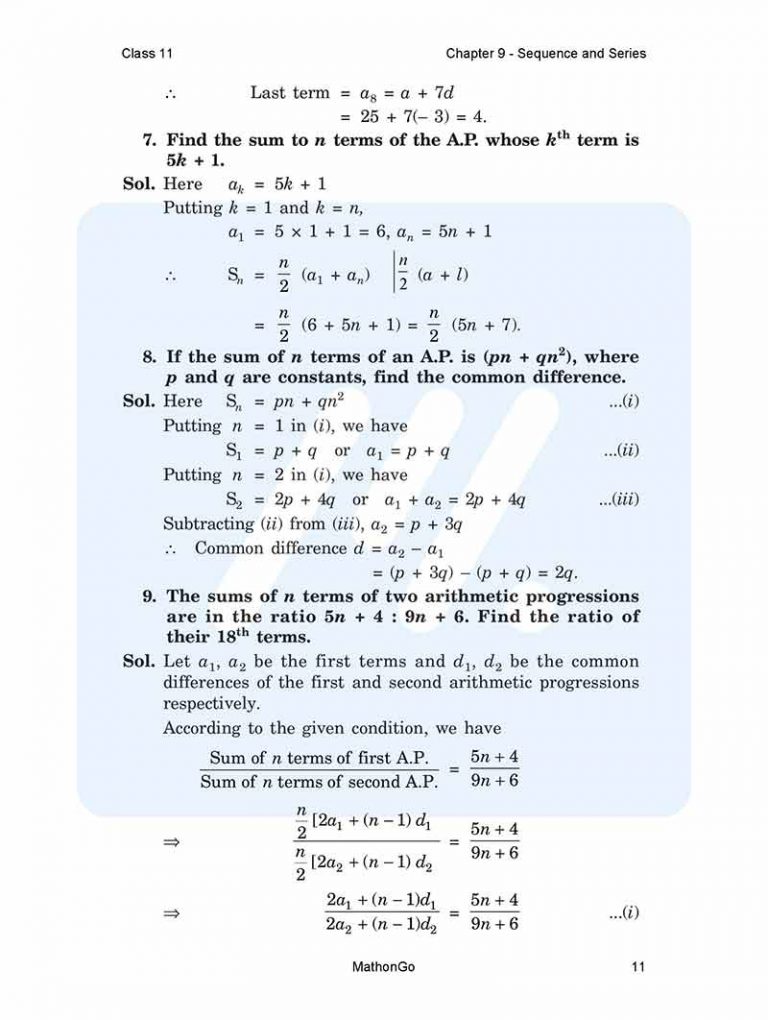Ncert solutions for class 11 maths chapter 9 exercise 9 2 mathongo