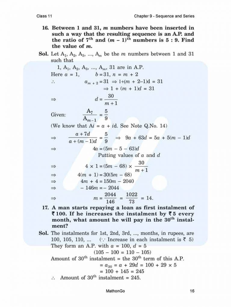 NCERT Solutions for Class 11 Maths Chapter 9 – Sequences and Series ...