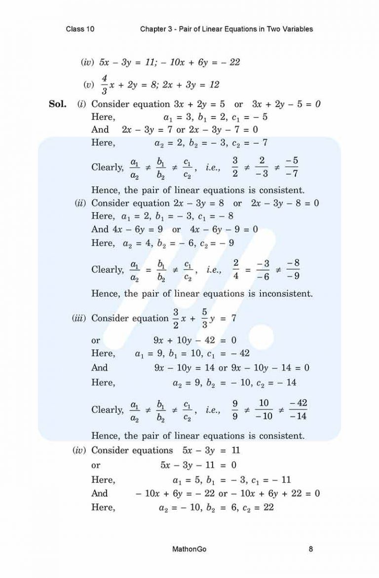 NCERT Solutions for Class 10 Maths Chapter 3 – Pair of Linear Equations ...