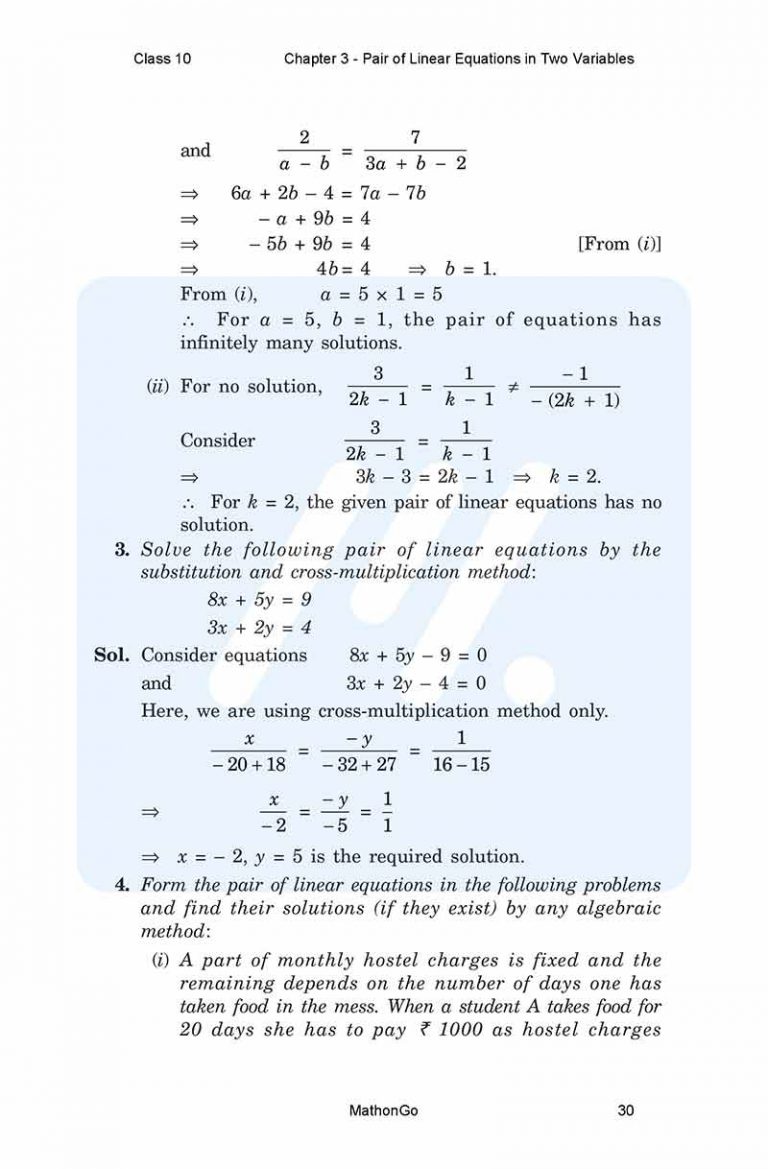 NCERT Solutions for Class 10 Maths Chapter 3 – Pair of Linear Equations ...