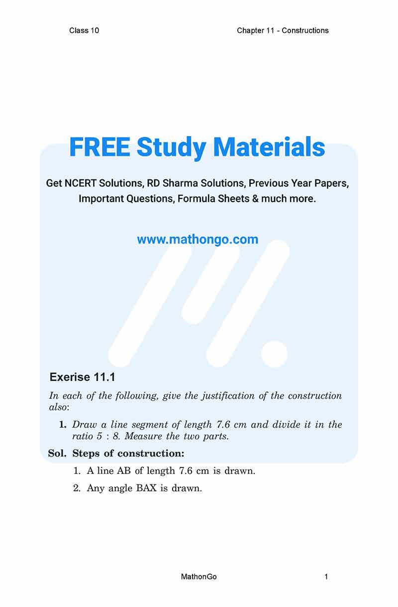 NCERT Solutions for Class 10 Maths Chapter 11 Exercise 11.1 – MathonGo
