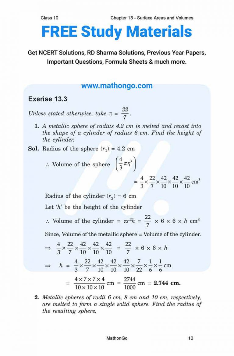 NCERT Solutions for Class 10 Maths Chapter 13 Exercise 13.3 – MathonGo