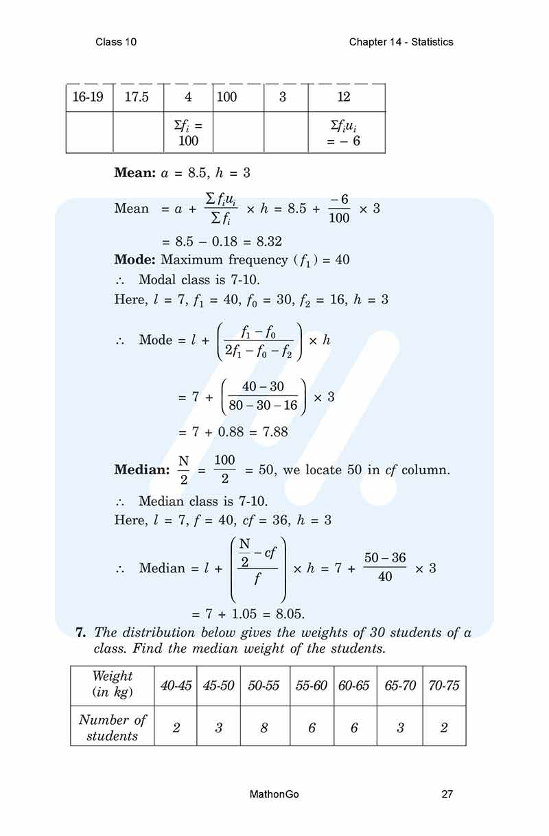 NCERT Solutions for Class 10 Maths Chapter 14 – Statistics – MathonGo