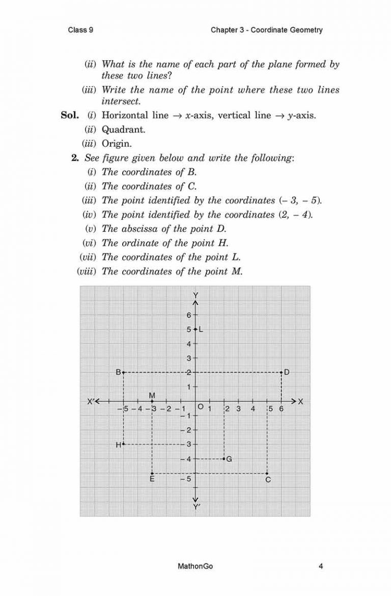 NCERT Solutions for Class 9 Maths Chapter 3 – Coordinate Geometry ...