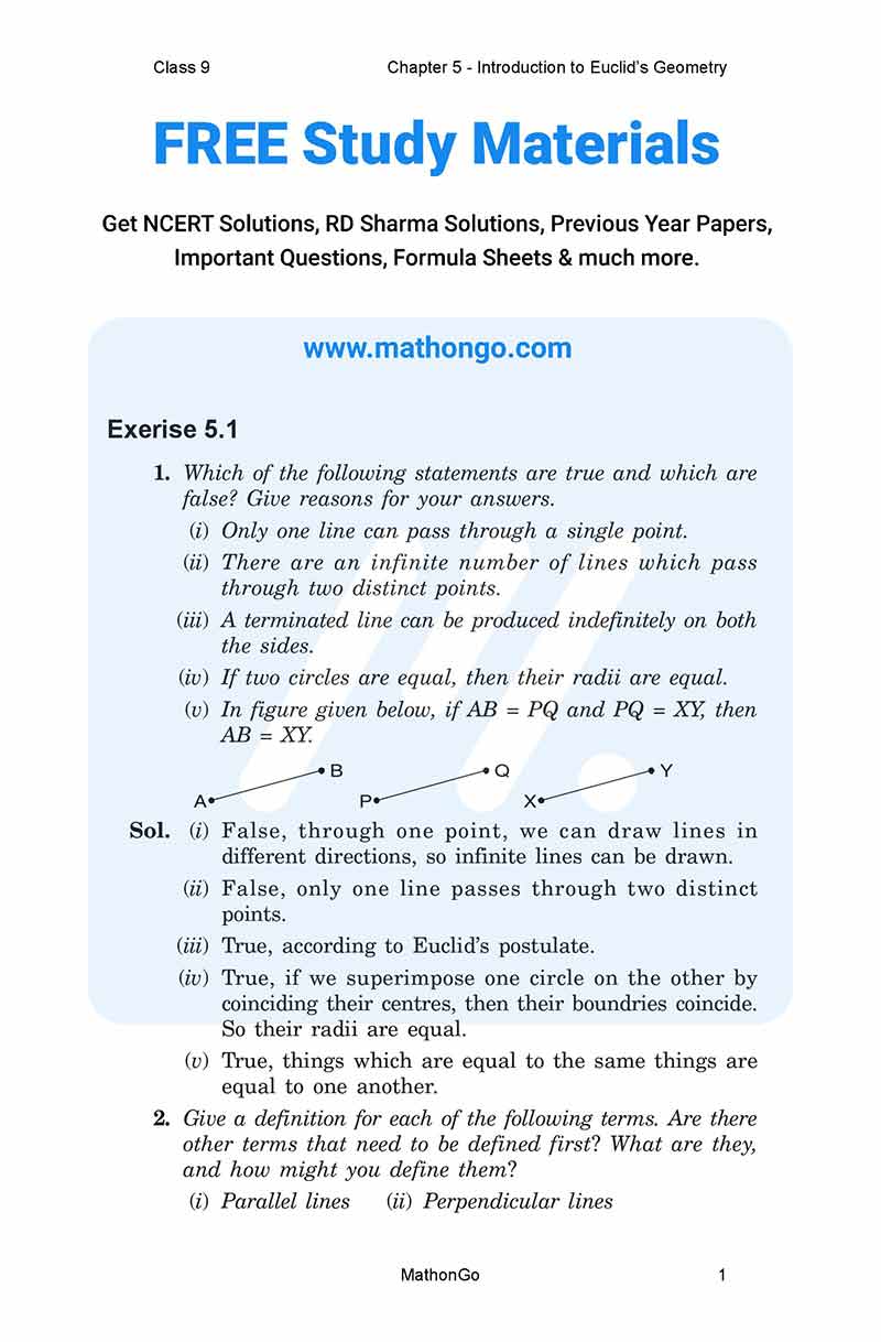 Ncert solutions for class 9 maths chapter 5 introduction to euclids