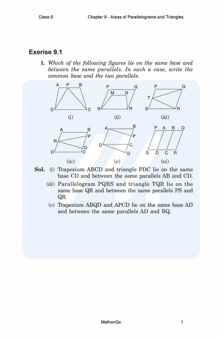 Ncert Solutions For Class 9 Maths Chapter 9 Exercise 9 1 Mathongo
