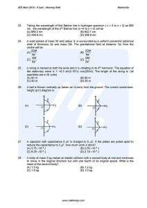 JEE Main 2019 Question Paper with Answer Keys (9th April – Morning