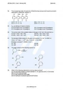 JEE Main 2019 Question Paper with Answer Keys (9th April – Morning