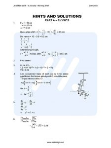 JEE Main 2019 Question Paper with Answer Keys (9th Jan – Morning