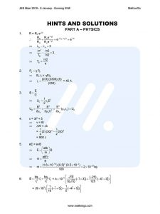 JEE Main 2019 Question Paper with Answer Keys (9th Jan – Evening