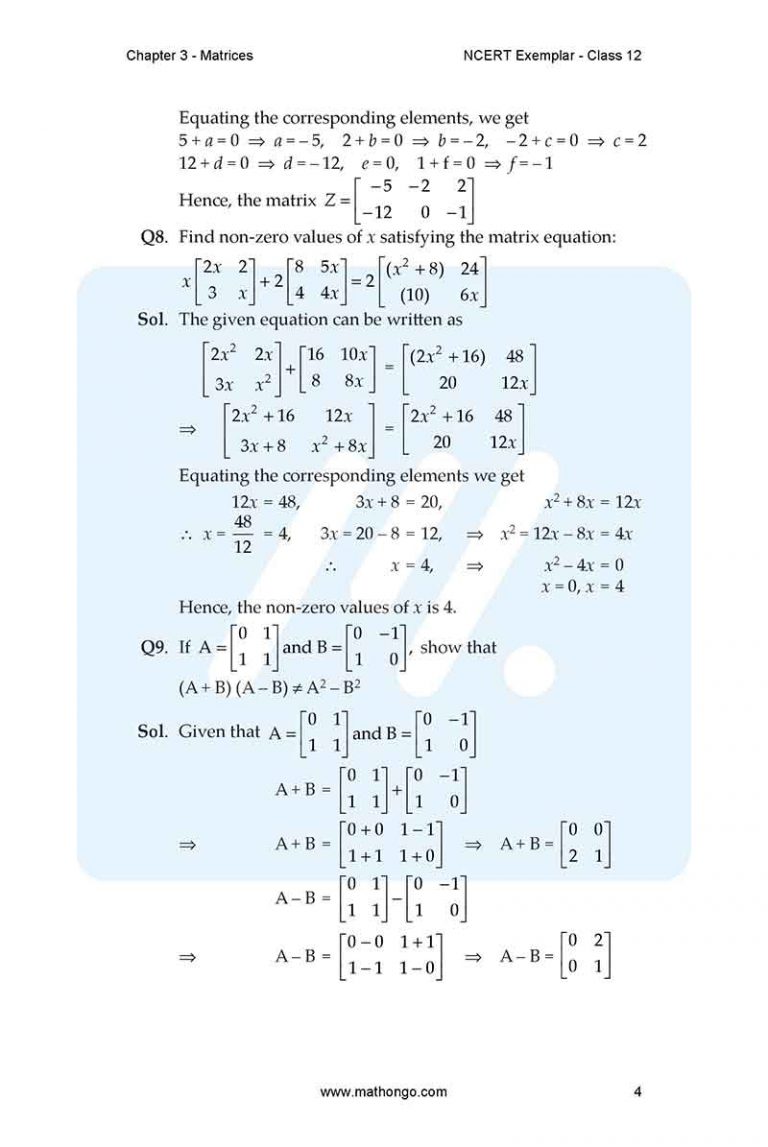 Ncert exemplar for class 12 maths chapter 3 mathongo