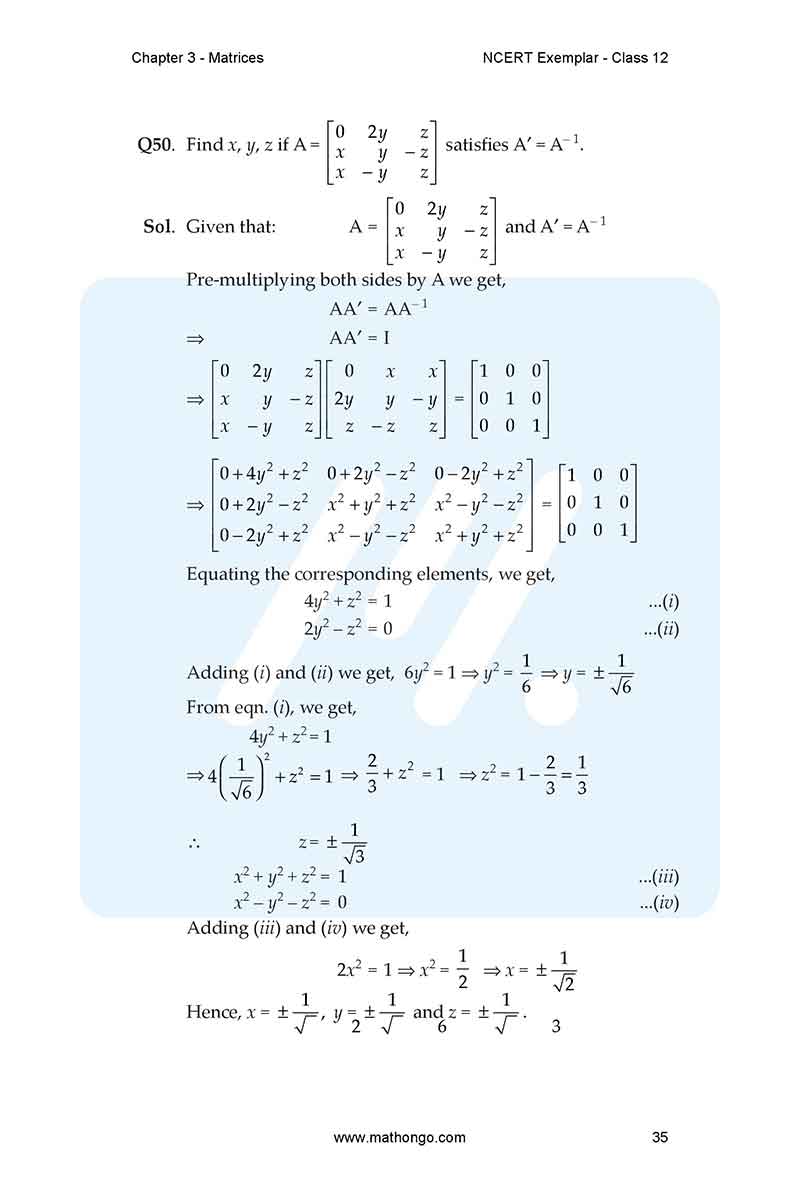 NCERT Exemplar Solutions for Class 12 Maths Chapter 3 - Matrices