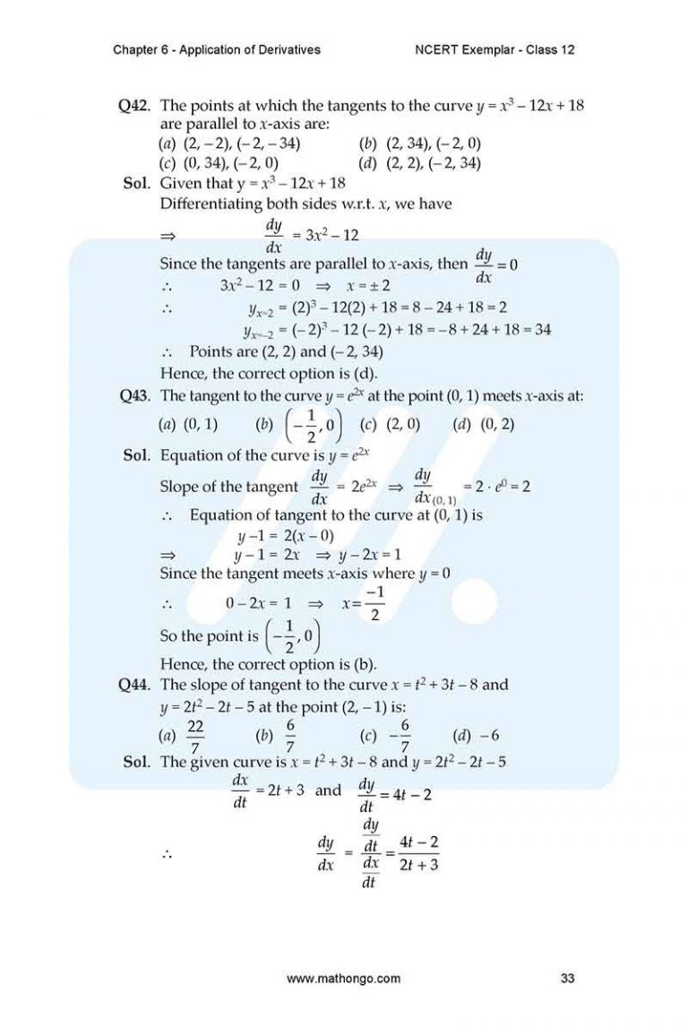 Ncert Examples NCERT Exemplar for Class 12 Maths Chapter 6 – MathonGo