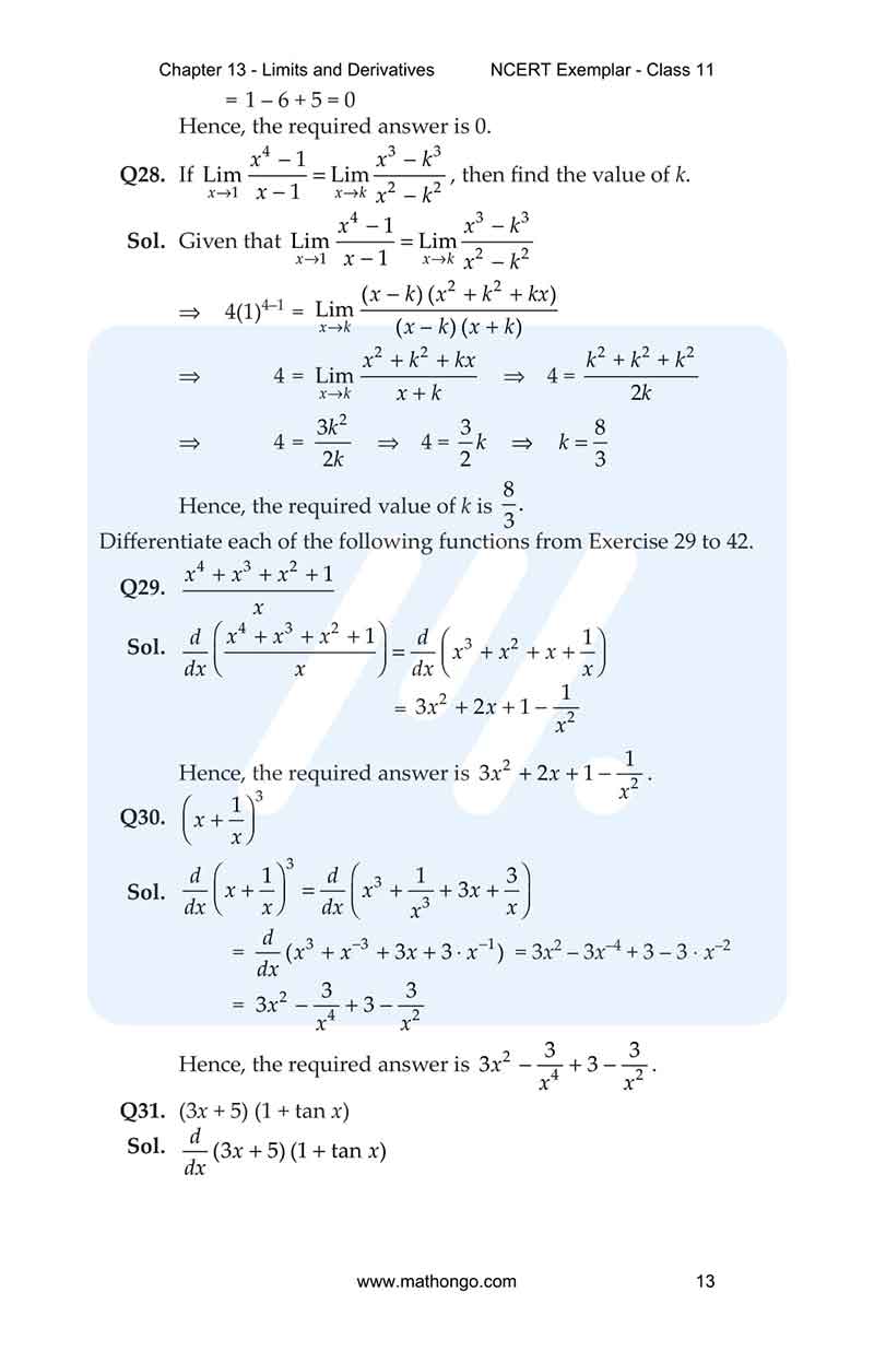 NCERT Exemplar for Class 11 Maths Chapter 13 MathonGo