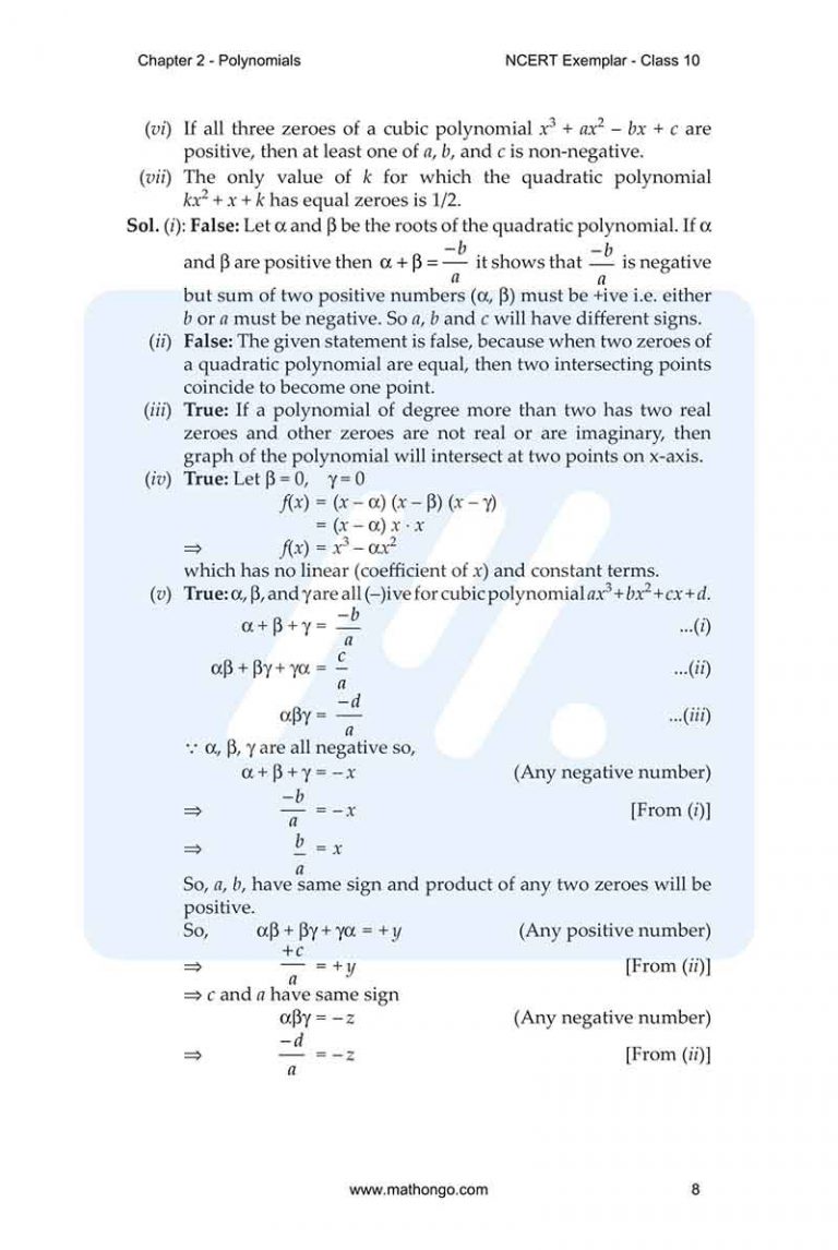 NCERT Exemplar for Class 10 Maths Chapter 2 – MathonGo
