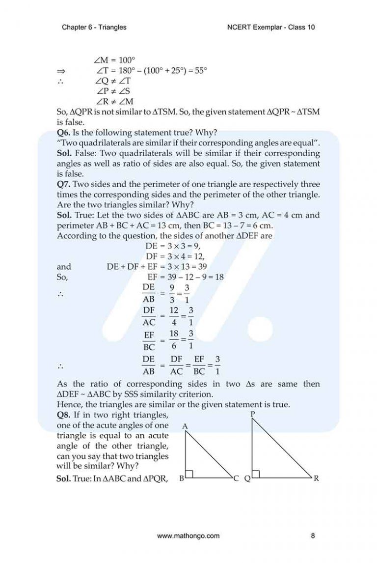 Ncert exemplar for class 10 maths chapter 6 mathongo