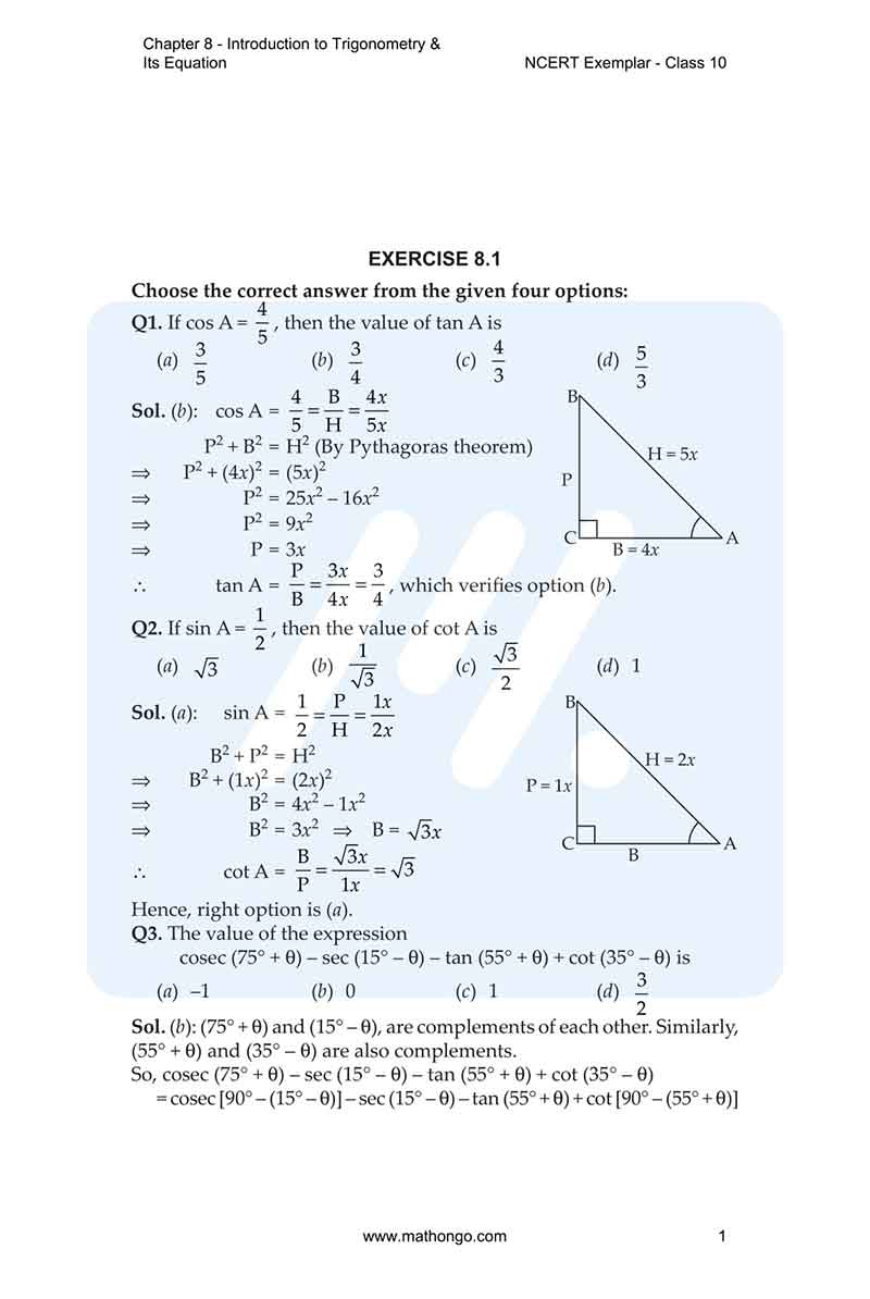 trigonometry questions for class 10 with solutions