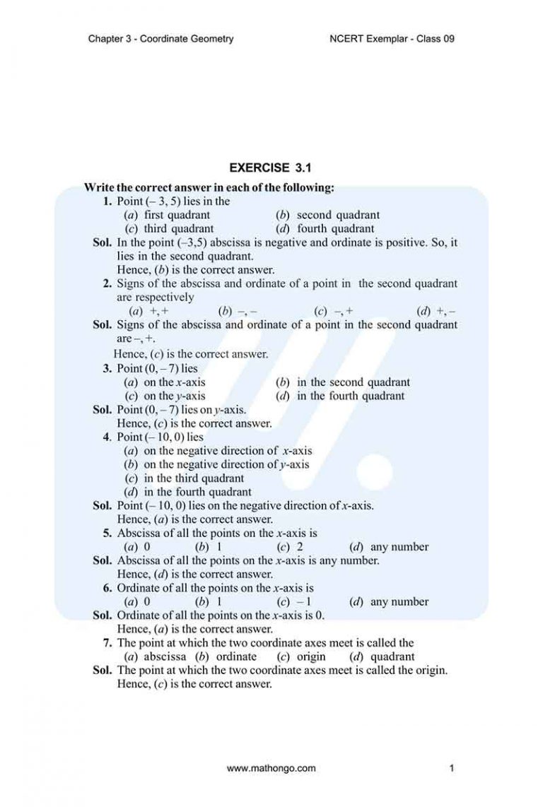NCERT Exemplar for Class 9 Maths Chapter 3 – MathonGo